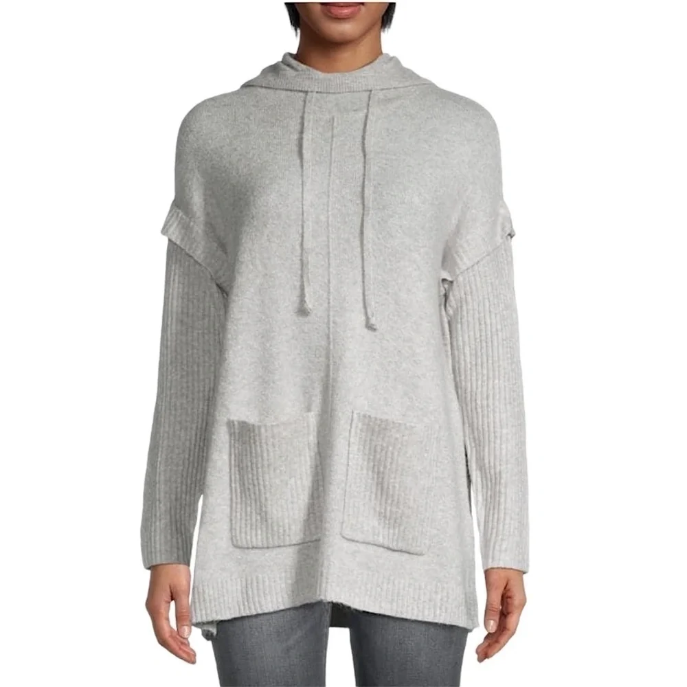 SAKS FIFTH AVENUE Hooded Tunic Sweater XS Gray
